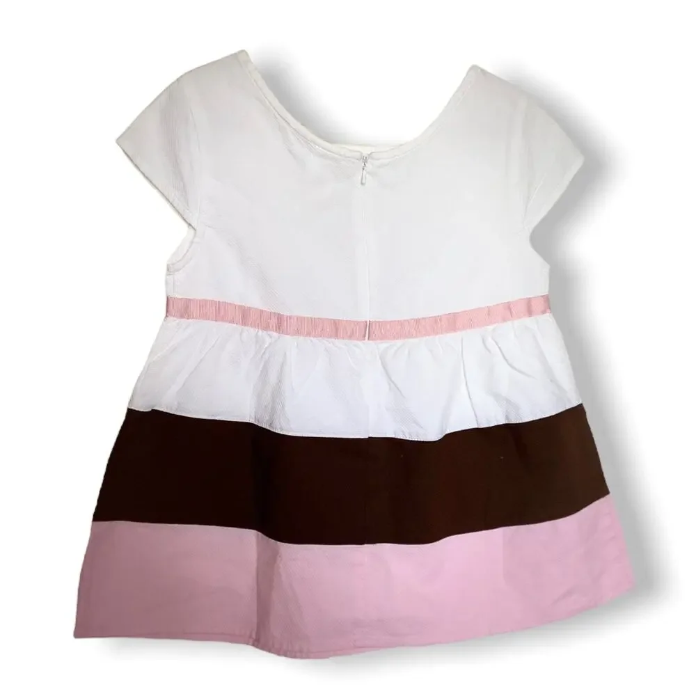 Gymboree Girl Blouse 10 White Pink Brown Neapolitan Pique Sweeter Than Chocolate